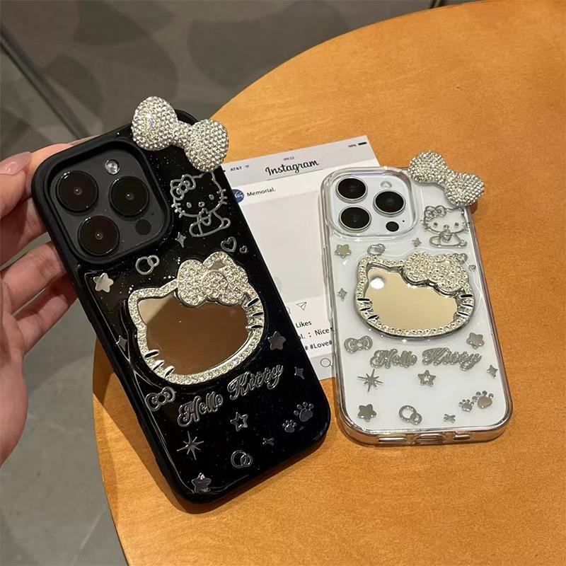 Applicable Iphone16Promax Mirror Kt Cat Bow Star Glitter Mobile Phone Case Apple 17 Women'S Fashion
