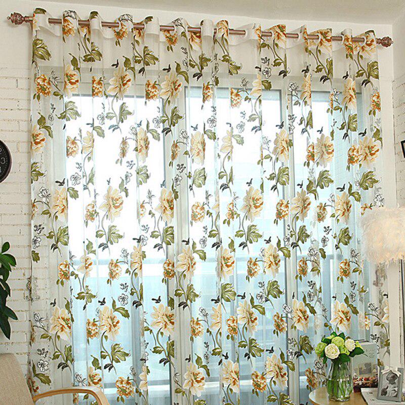 Peony Pattern Curtains Tulle Sheer Modern or Living Room Bedroom Windows Panel Balcony Decor