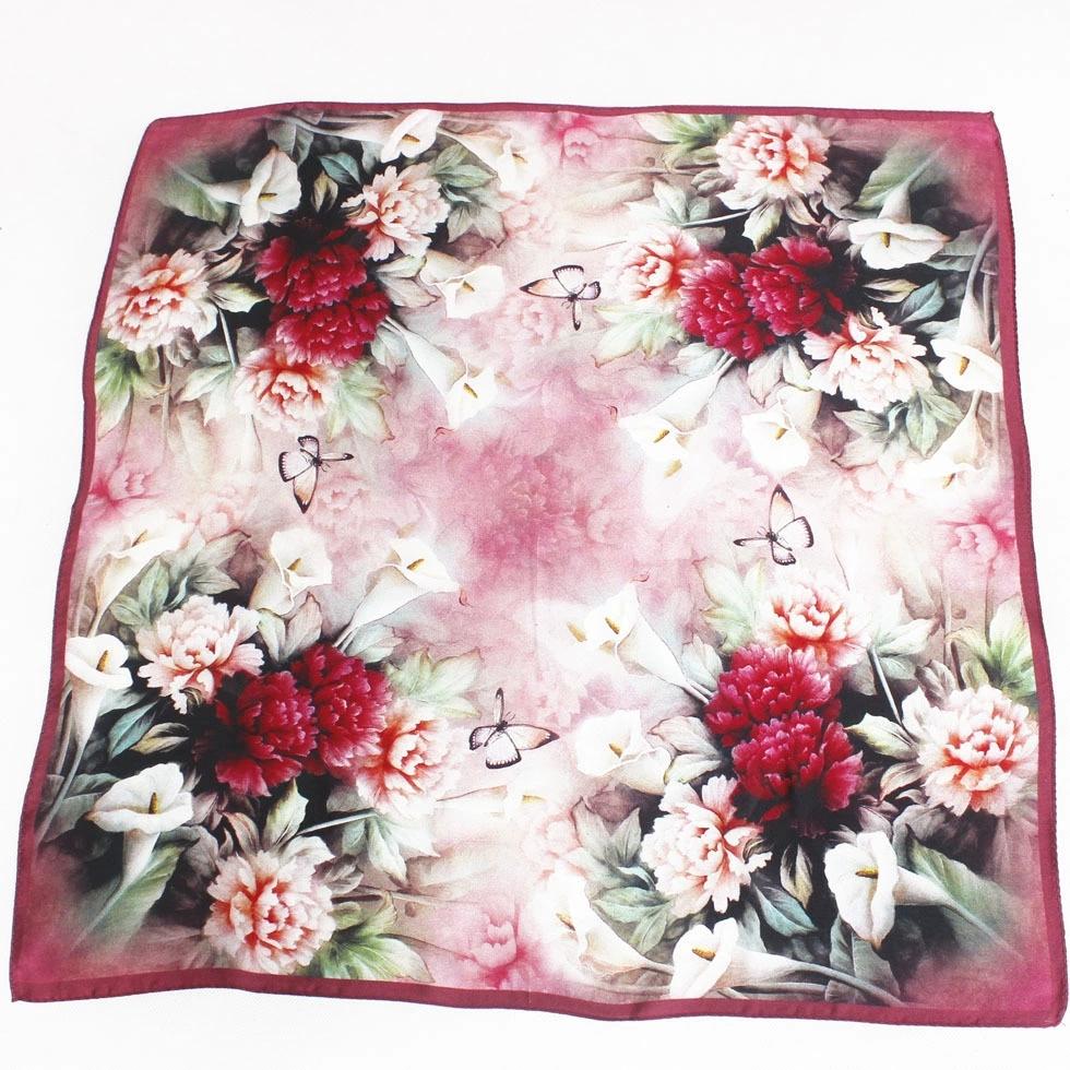 53CM Square Pure Silk Square Scarf 100% Mulberry Silk Decorative Flower Hairband Necktie Small Neckerchief for Women