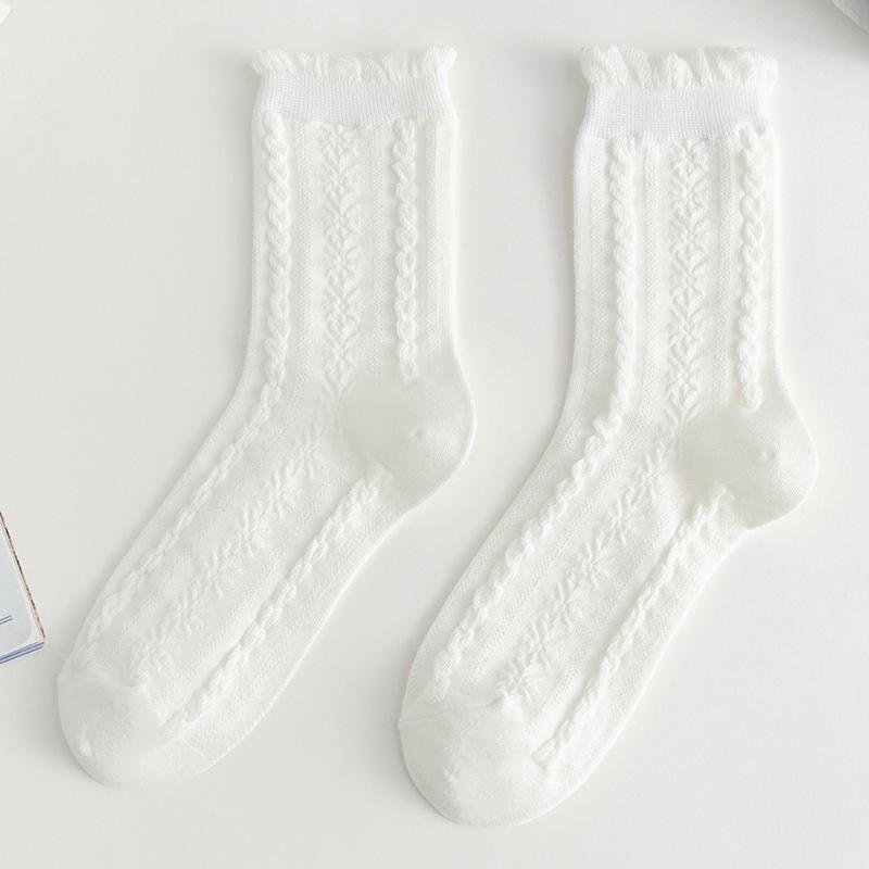 White Socks for Women, Mid-calf Summer Socks, Long Calf Spring and Autumn Socks, Trendy Lace Socks, School Style