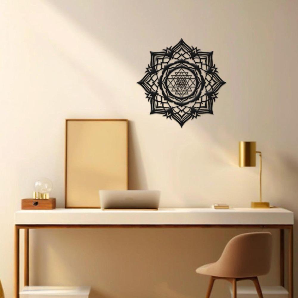 1pc 15.75 Inch Sri Yantra Metal Wall Art Black Gold Sacred Geometry Mandala Decor Spiritual Meditation Hanging Yoga Gift Home Ornament