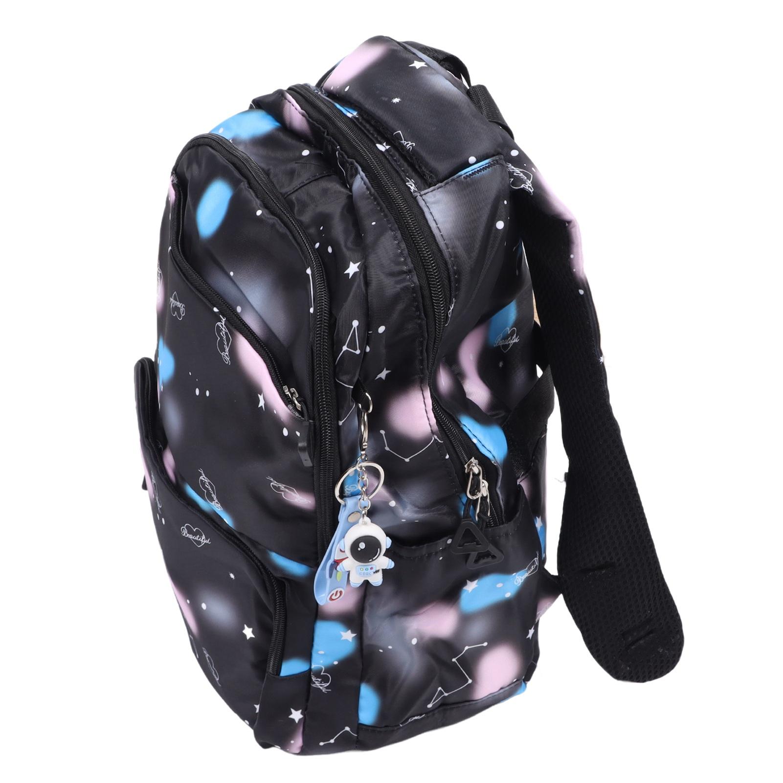 Students Backpack Large Capacity Beautiful Printing Zipper Closure School Shoulder Bag Black Nylon