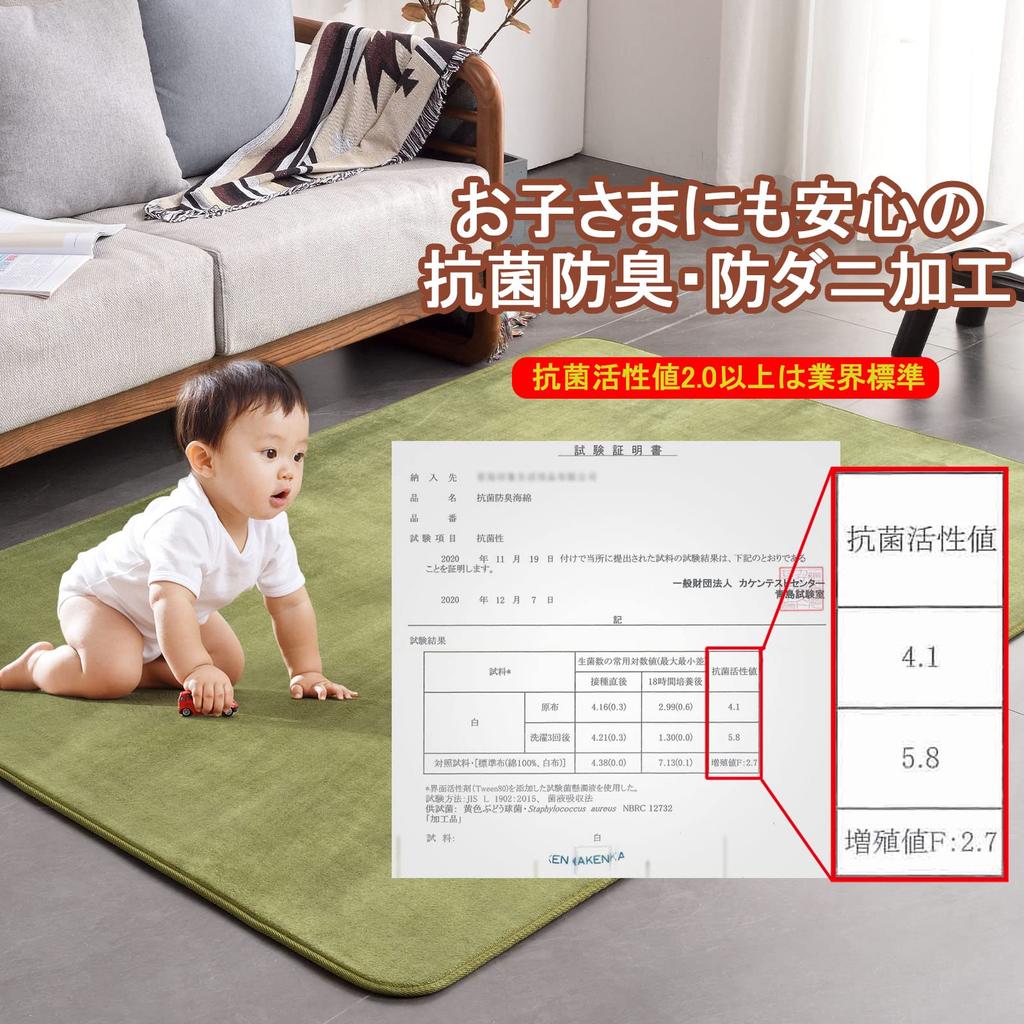 AICOMRI Thick Memory Foam 15mm Fits 3 Tatami Compatible with Underfloor Heating and Hot Solid Green Rug, Rug, Thick, 190x240cm, Mats, Non-Slip,