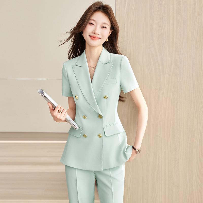 Women s Short Sleeve Double-Breasted Blazer Suit - 2026 High-End Summer Collection XL
