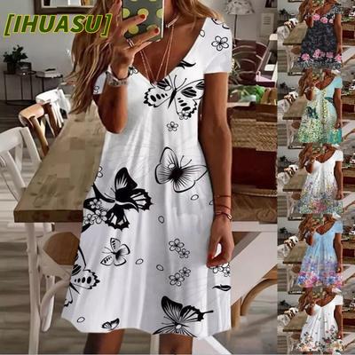 Fashion Summer Spring  Short Sleeve V-Neck Casual Dresses