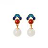 New Vintage Ethnic Inspired Courtly Refined Round Pearl Drop Earrings with Trendy Retro Small-town Design and High End Aesthetic