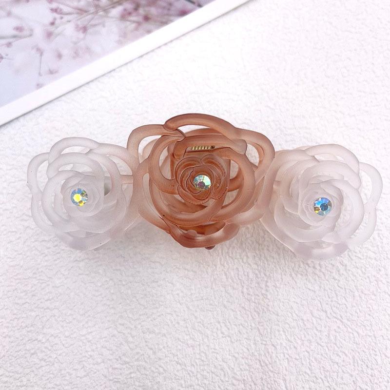 Korean Translucent Rose Hollow Claw Hair Clip - Versatile Solid Color Shark Clip Accessory