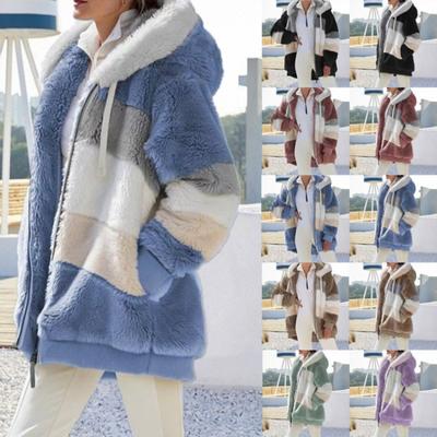 Chaqueta holgada de cachemira con capucha y bolsillo de felpa cálida para otoño e invierno, abrigo de gran tamaño para mujer