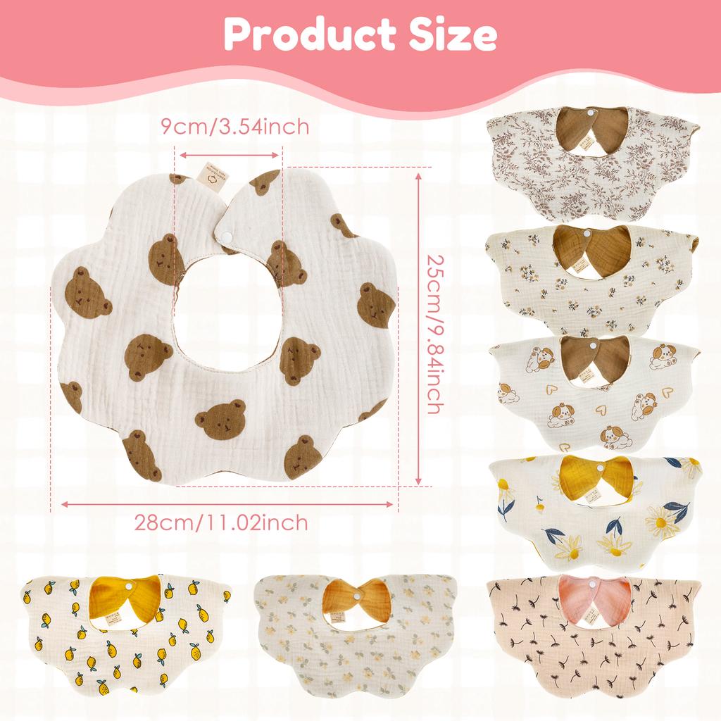 8Pcs Cotton Baby Drooling Bibs Round Neck Baby Drooling Bibs Quick Absorbent Burp Cloth Machine for Boys Girls Newborn