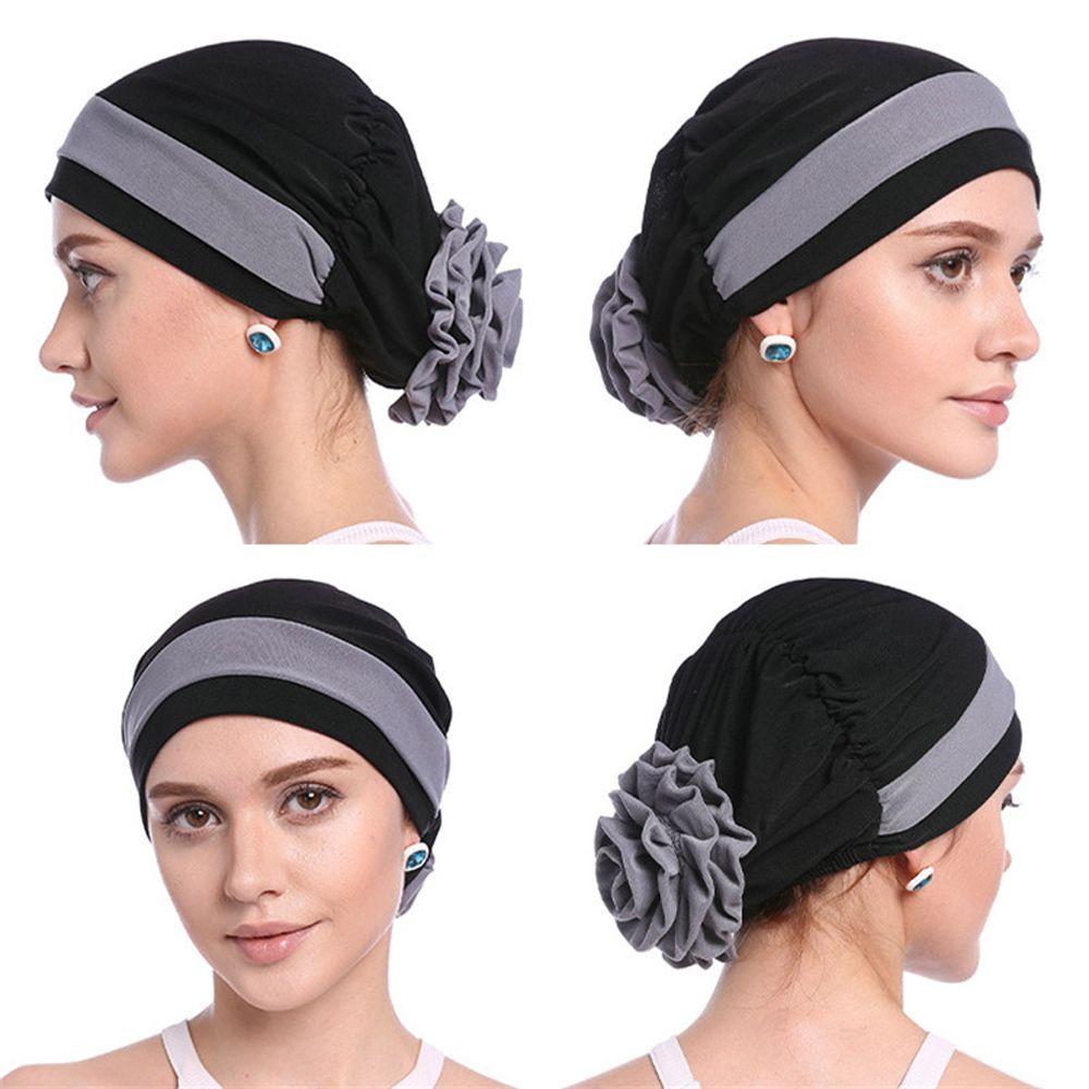 Satin Flower Fashion Head Wrap Shawl Turban Hat Indian Hats Women Headscarf Muslim Hijab Caps