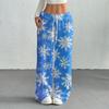 Women's Casual Fashion Printed Elastic Waist Loose Straight Leg Pants With Rope