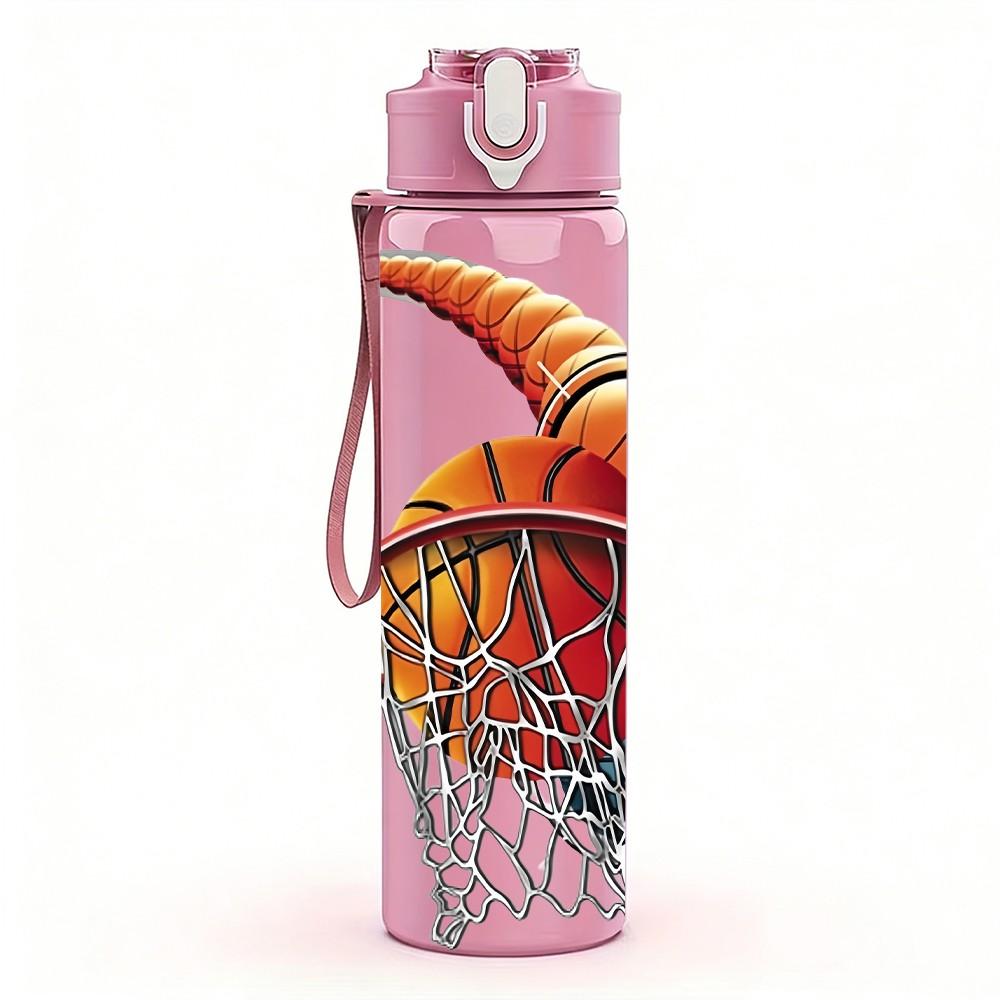 1PC Basketball Sport Theme 750ml Color Plastic Sports Water Bottle Leakproof Flip Straw Lid Suitable for Sports Office Home Use