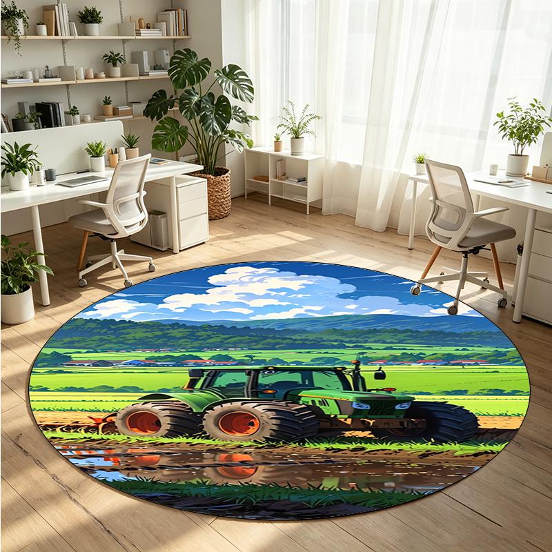 John Deere Printed Round Crystal Velvet Rug Soft Non Slip Floor Carpet For Bedroom Holiday Gift