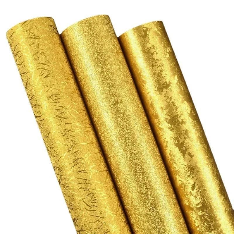 Waterproof Luxury Striped Wallpaper Home Decor Modern Wall Coverings 9.5M Roll Damask Metallic Glitter Gold Foil Wall Paper