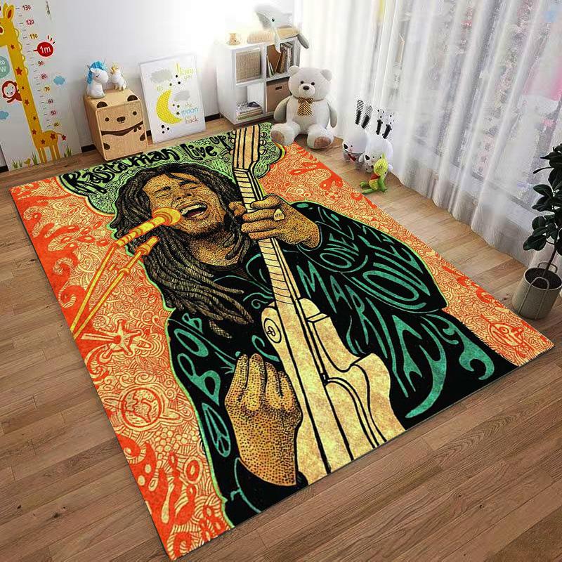 Vibrant Rasta Music Rug with Love and Life Suitable for use as an anti-slip game mat for living room and bedroom sofas