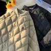 Winter Diamond Pattern Cotton Baseball Jacket: American Retro, Japanese Trend, Loose Fit, Thickened Cold Protection for Couples