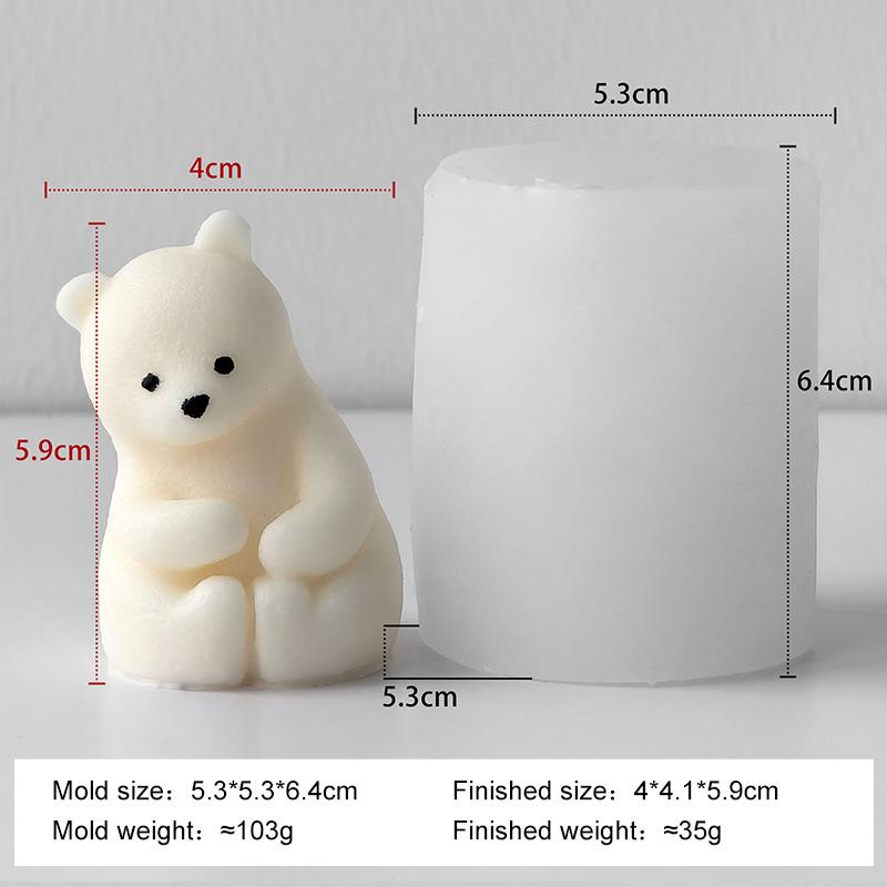 3D Polar Bear Aroma Candle Mold Handmade Plaster Epoxy Resin Ornament Silicone Mold Soy Wax Candle Making Supplies