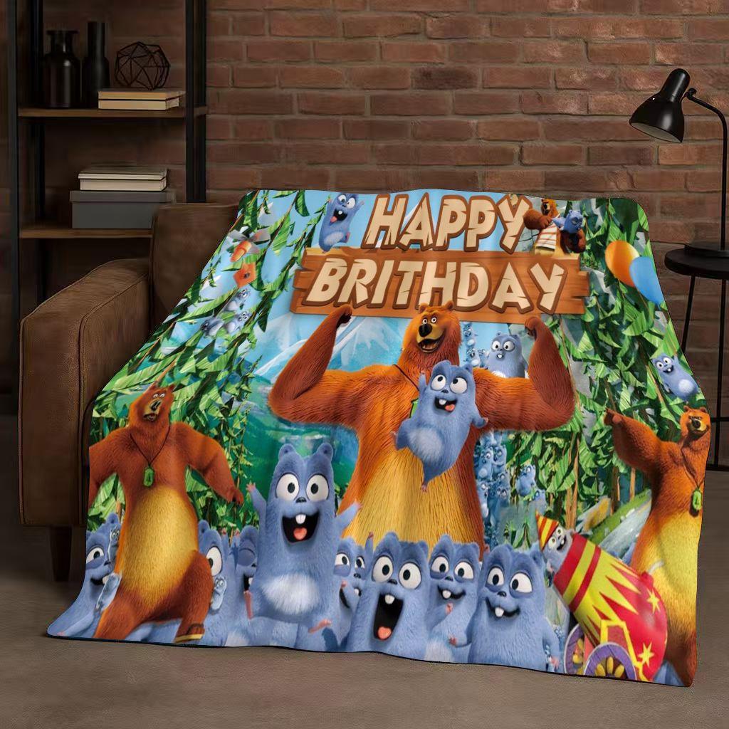 Kawaii Grizzy and The Lemmings Cartoon Flannel Blanket,Ultra Soft Warm Plush Throw for Home Bedroom Bed Sofa Cover Kids Gift