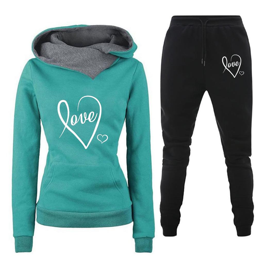 New Spring and Autumn Winter Casual Sportswear Set with Love Letter Printed Women's Hoodie and Sweatshirt Set Trendy
