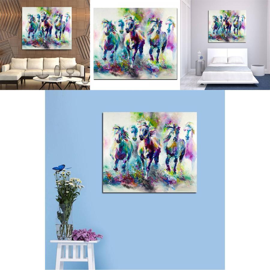 Abstract Animal Artwork Canvas Wall Art For Home Interior Modern Decor With Horses Design