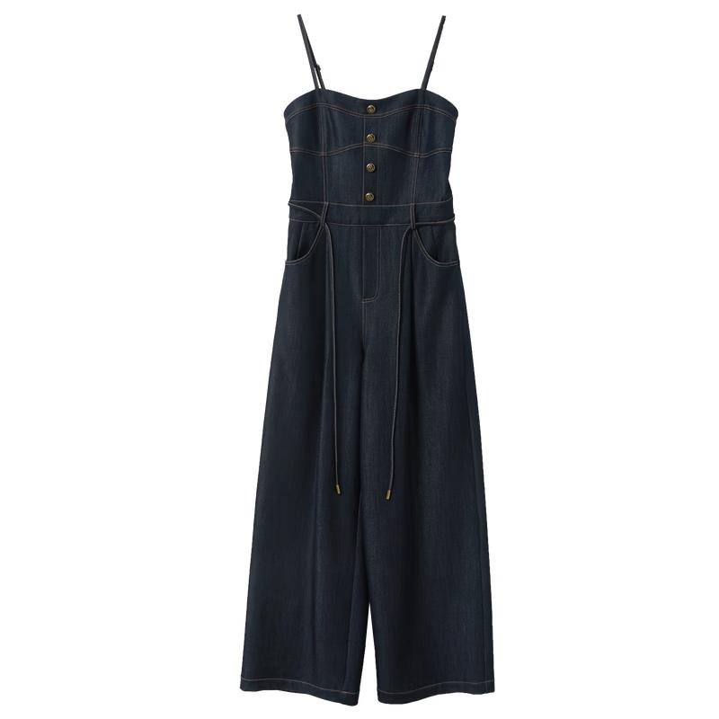 Women s High-Waisted Straight Leg Suspender Jumpsuit L