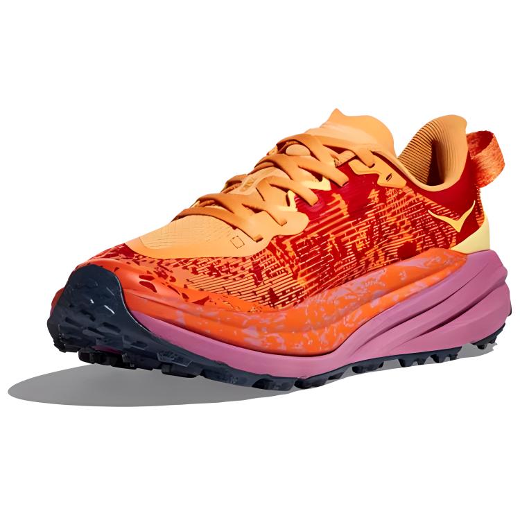 HOKA One One Comfortable Soft Slip-Resistant Durable Lightweight Low-Top Trail Running Shoes Women Sneaker Red Orange 1147832-SRBT