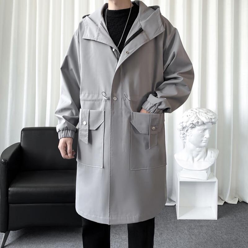 ROMON Men's Mid-length Hooded Business Casual Trench Coat