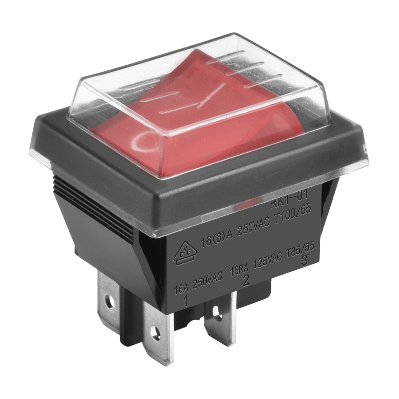 Heschen Rocker Switch ON-OFF DPST 4 Terminal Red Light 16A 250VAC with Waterproof Cover (1) красный