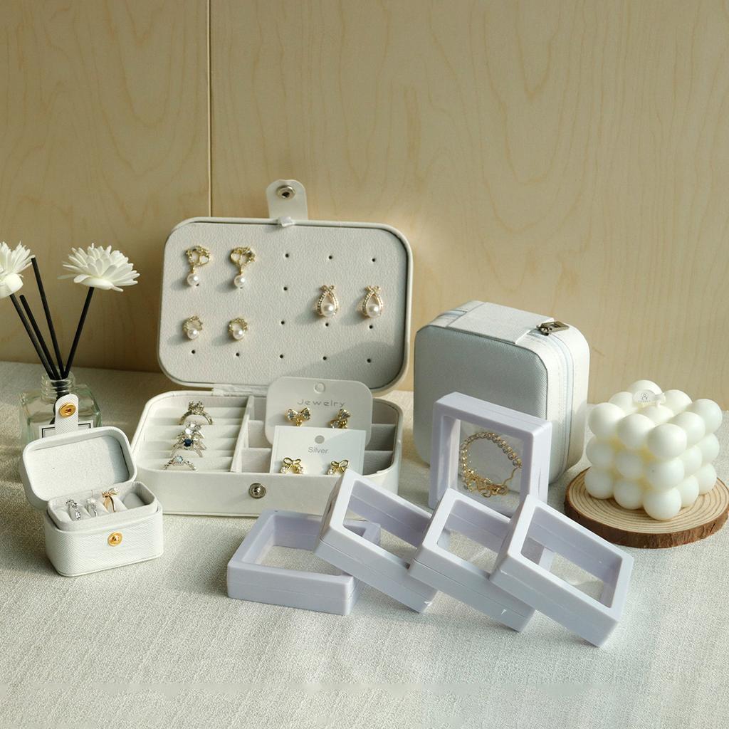 White PU Jewelry Box Ring Earring Holder Pendant Necklace Container Jewelry Storage Box Jewelry Display Stand