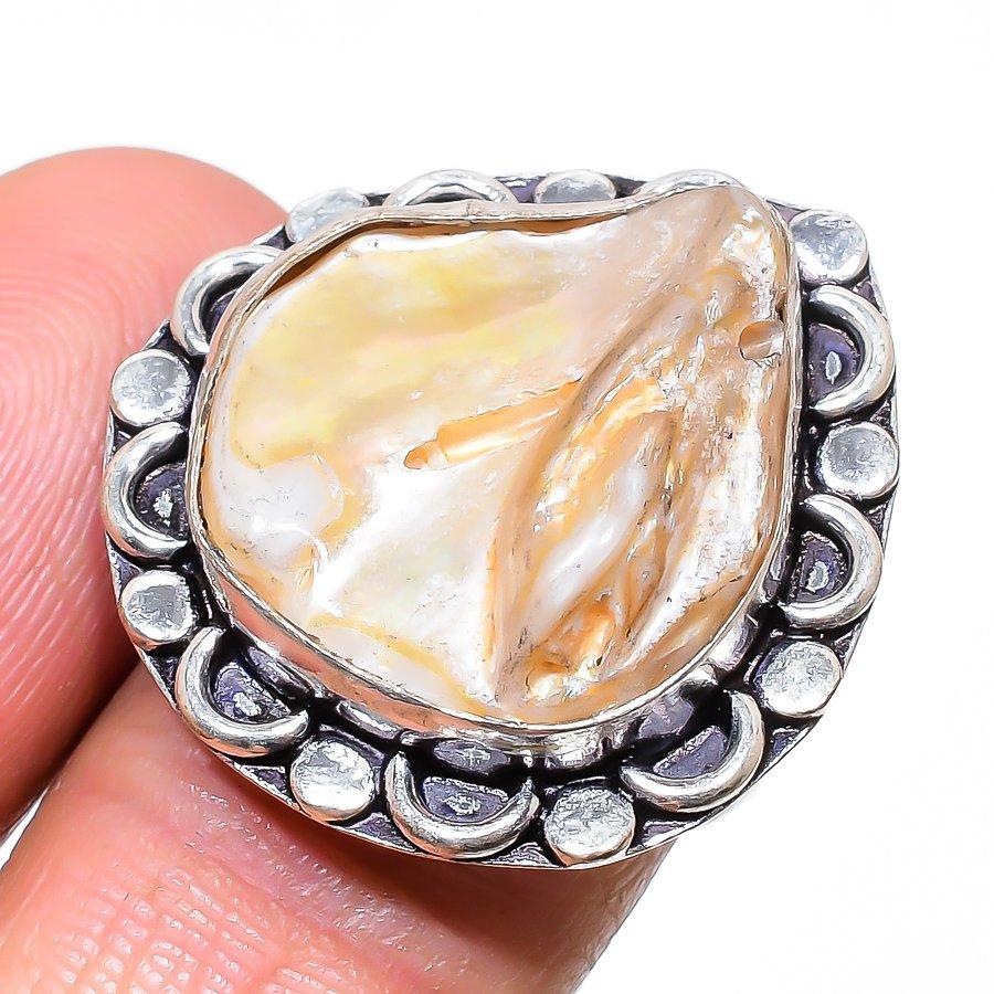 

Biwa Pearl Handmade 925 Sterling Silver Jewelry Ring Size 7 v6Y32
