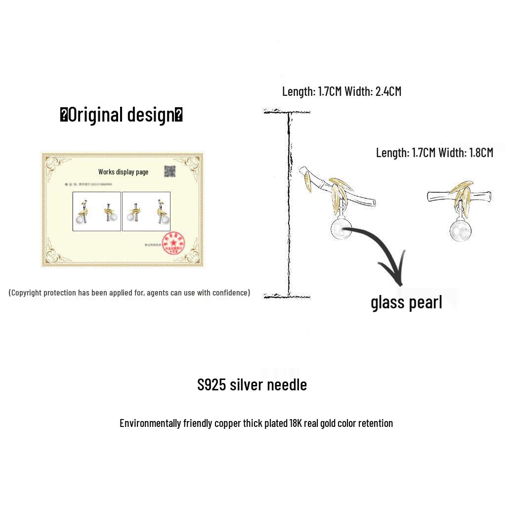 18k Vergoldete Perlenohrringe - Chinesisches Bambusblatt-Design, Retro & Luxuriöser Stil für Frauen