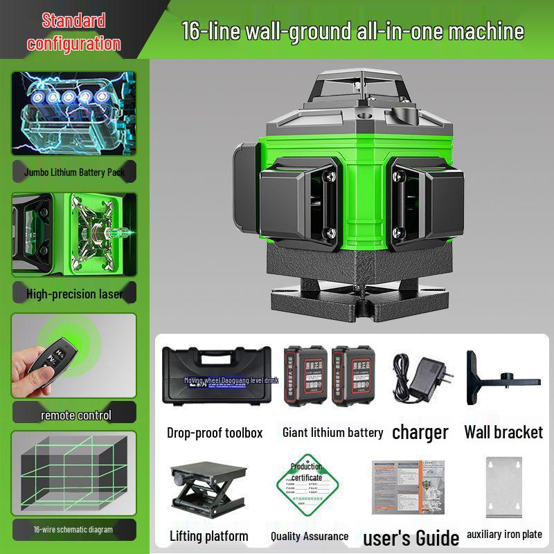 16-Line Green & Blue Laser Level: High Precision, Brightness, Floor-Adhering Infrared Water Level Measurement Tool