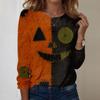 Women's Casual Long Sleeve Sweatshirt Halloween Patchwork Stitching Design Crew Neck Pullover Top for Fall Seasonal Wear