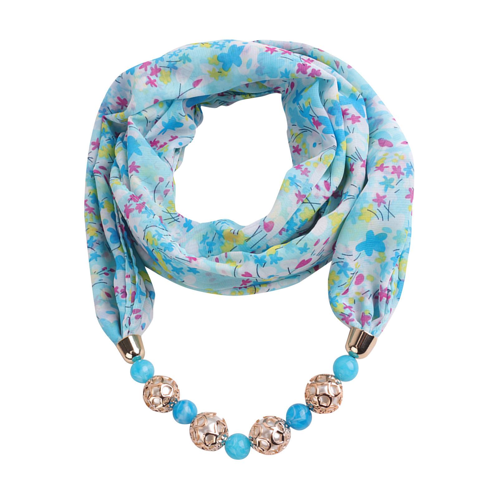 

Великолепные бусины, шарф с круглым кольцом, женские аксессуары для шарфов, ожерелье, шарф в этническом стиле One Size синий