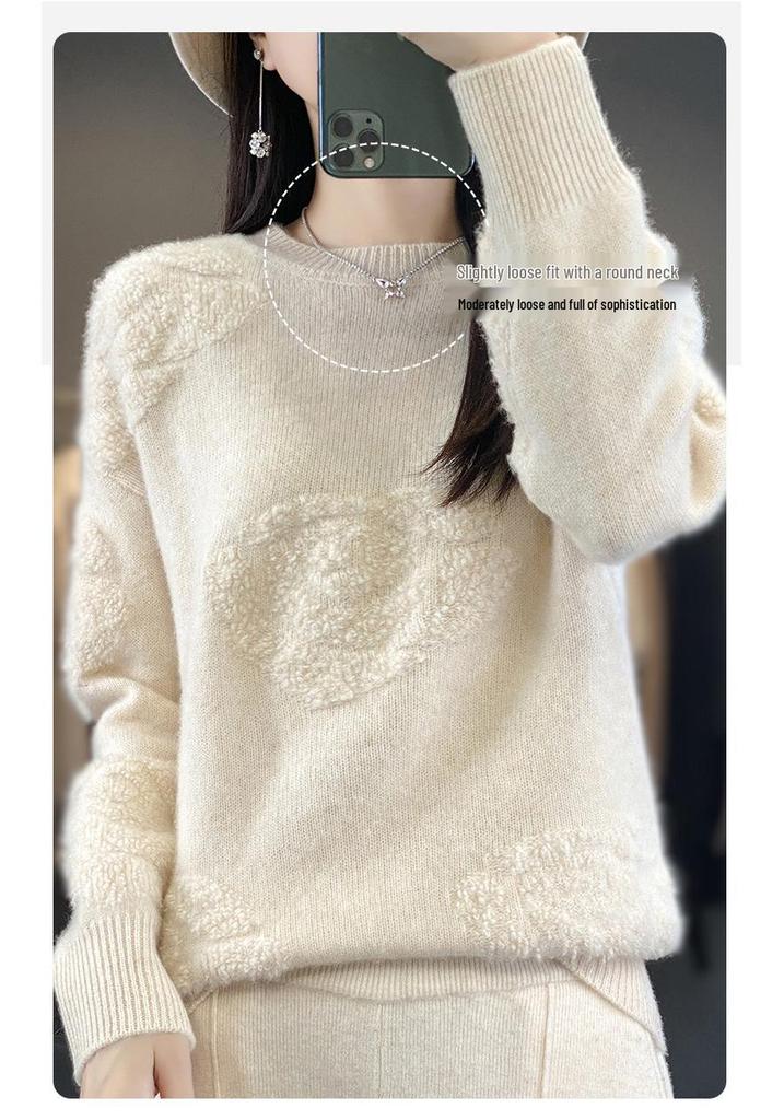 Women's Loose Wool Knit Sweater - 2024 Autumn/Winter, Half High Collar, Towel Sleeve