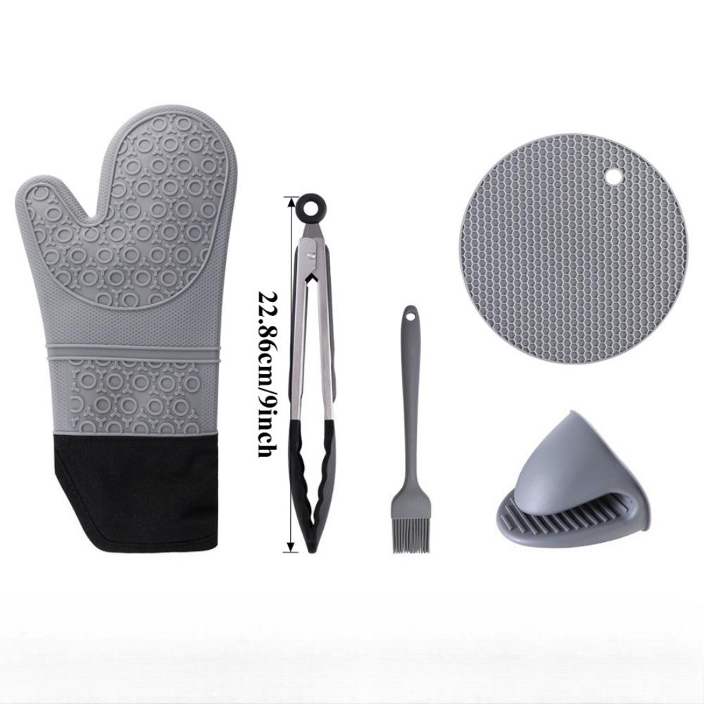 

7Pcs/set Microwave Gloves Heat Insulation Silicone Baking Gloves Oven Mitt Pot Holder Nonslip Grilling Pad Hand Clip for Kitchen