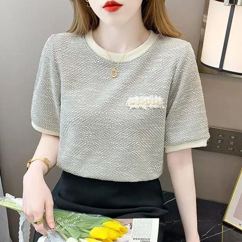 Summer Women Fashion Short Sleeve T-Shirt Blouses Women Ice Silk Casual Loose Tops Plus Size