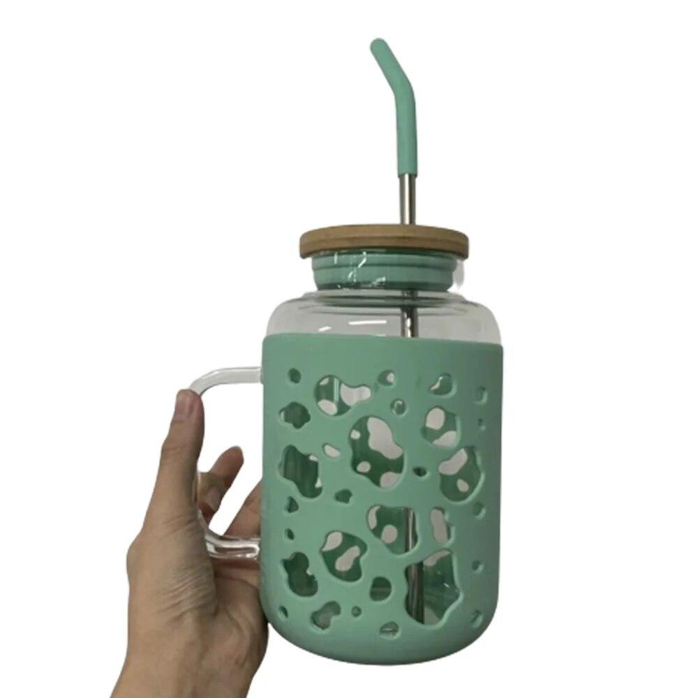 1200ml Glass Cup With Lid and Straw Bubble Tea Cup With Cup Cover Juice Glass Beer Can Milk Mocha Cups Breakfast Mug Drinkware