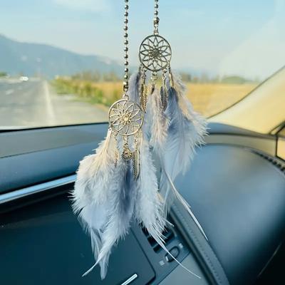 Ciondolo Acchiappasogni Boho per Specchietto Retrovisore Auto - Piume Pastello e Charm Argentati, Decorazione Premium per Retrovisore