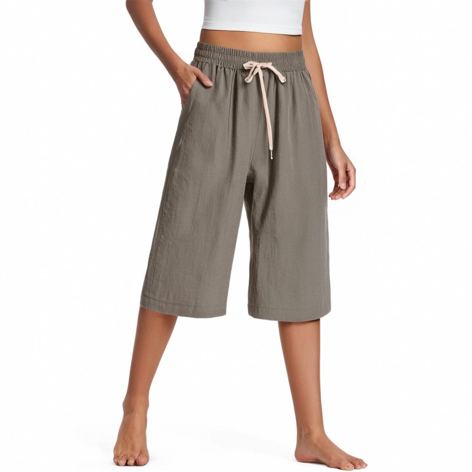 

Женские широкие брюки с карманами, легкие, с высокой талией, свободные, укороченные брюки с поясом XXL армия зеленый