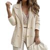 Women Fall Coat Long Sleeve Tweed Blazer Jacket Double Breasted Notched Lapel Ribbed Open Front with Pockets
