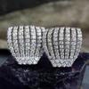 Huitan Silver Color Claw Design Piercing Earrings for Women Bling Bling Cubic Zirconia Crystal Accessories Modern Trendy