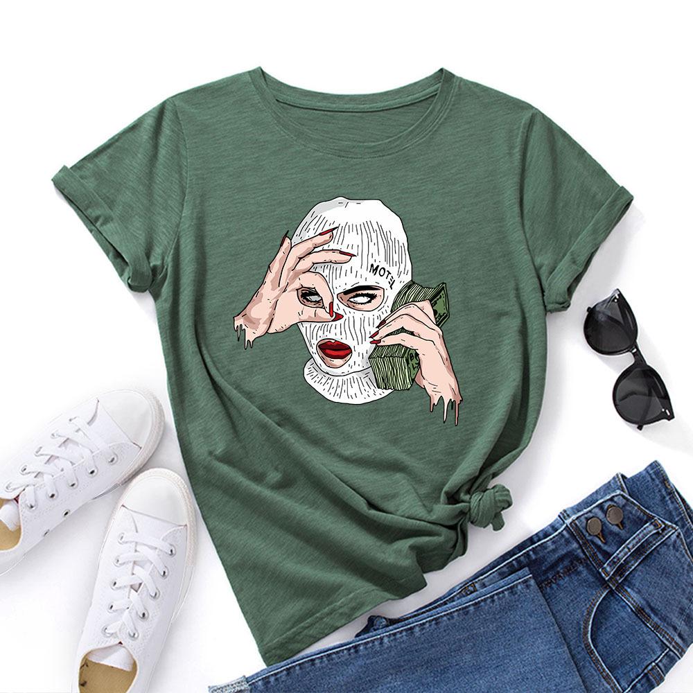 Spoof US Dollars Cotton T-Shirt Short Sleeve Round Neck Women 2d Print Tops