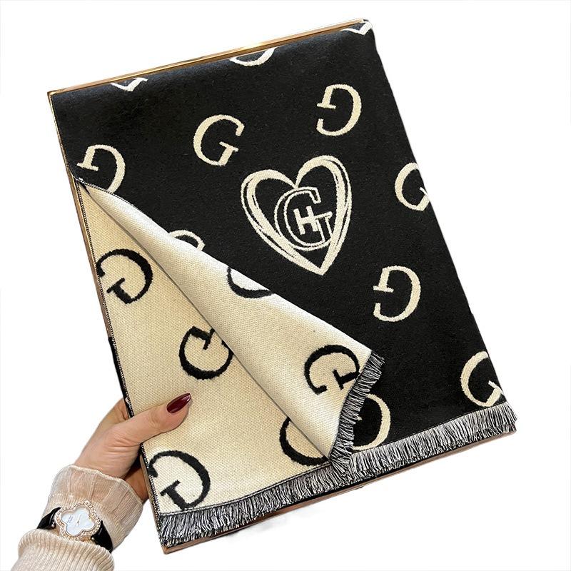 Autumn and Winter Imitation Cashmere Double-sided Thickened Scarf Air Conditioner Warm Love Letter Large Shawl Dual-purpose Scarf Women
