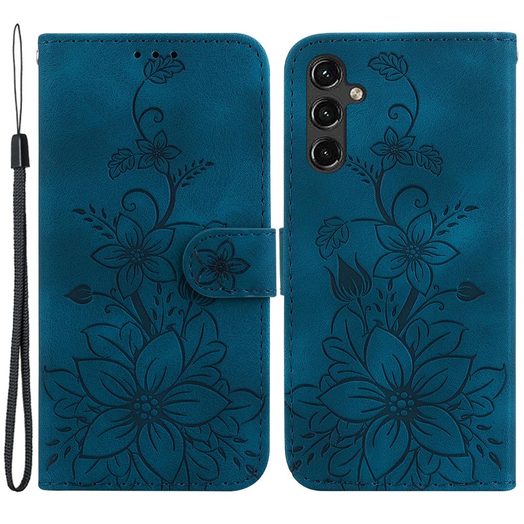 For Samsung Galaxy A14 5G/A14 4G Imprinted Lily Flower Leather Cover Flip Stand Wallet Phone Case