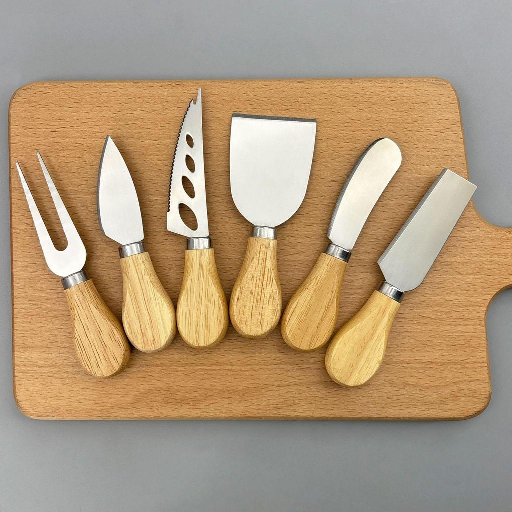 Edelstahl Käse- und Kuchenmesser-Set mit Holzgriff – Inklusive Gabel und Butterspachtel