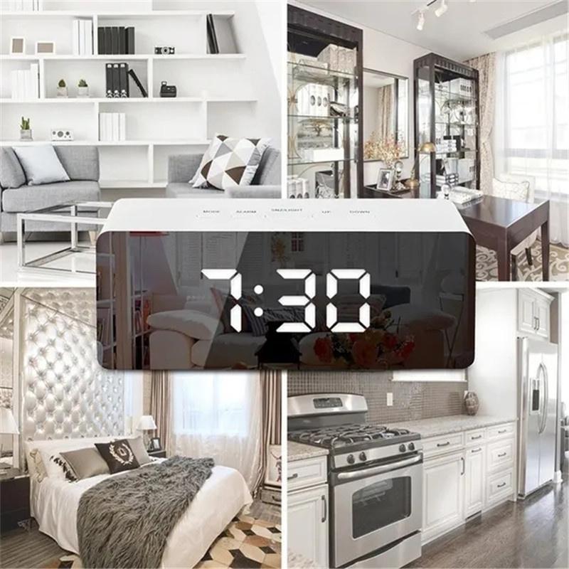 Digital Alarm Clock with Dimmer Temperature Function for Bedroom Office Travel Battery & USB Powered LED Mirror Alarm Clock