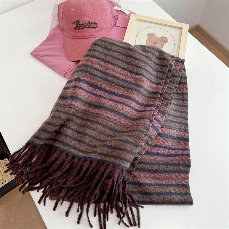 New Winter Imitation Cashmere Scarf for Women Versatile Korean Style Striped Thickened Scarf To Keep Warm In Air Conditioned Rooms