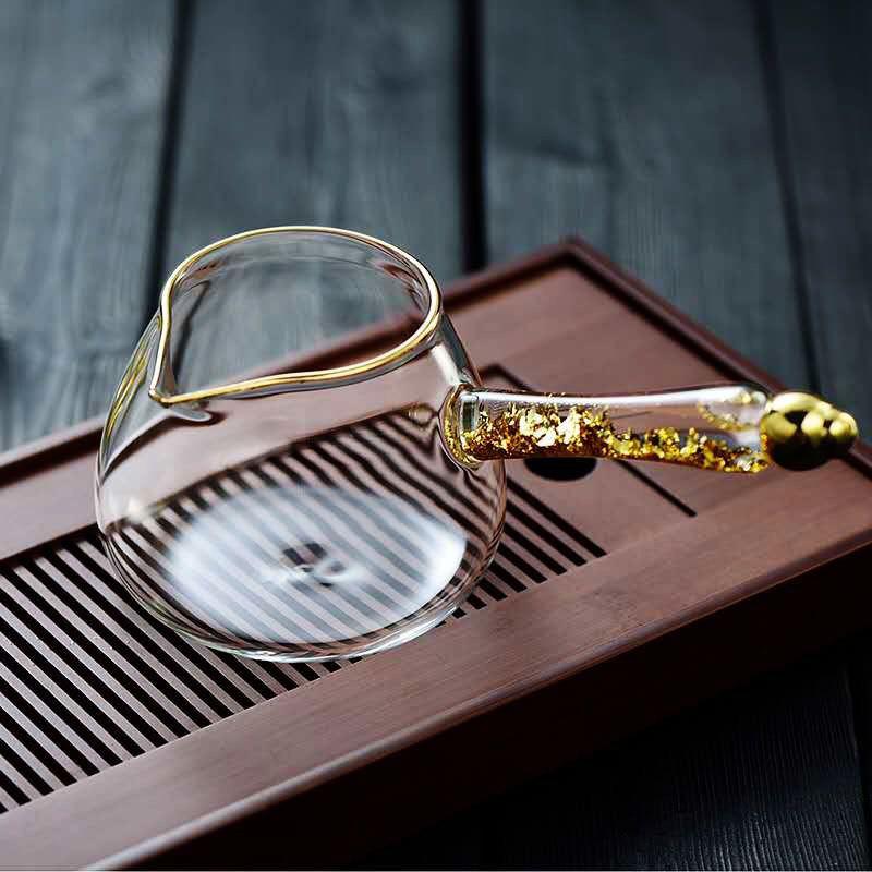 Glass Gongfu Tea Pitcher with Golden Handle Gold Foil Tea Brewing Accessories Set 200-400ml