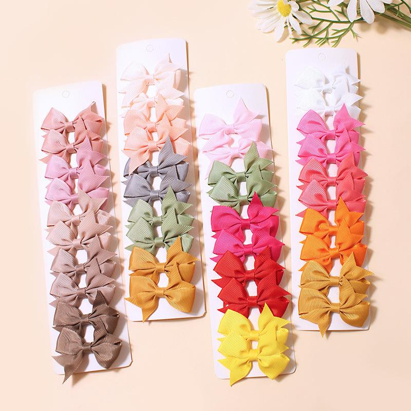 10Pcs/Set Solid Color Ribbon Kids Bows Hair Clips Baby Girls Handmade Bowknot Hairpin MiNi Barrettes Hair Tie Accessories
